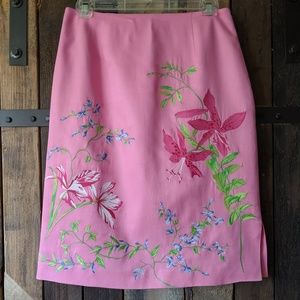 Boston Proper Embroidered Silk blend Floral Skirt